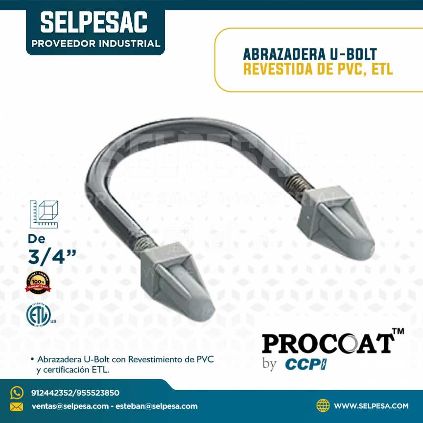 PROCOAT - ABRAZADERA U-BOLT 3/4´´ REVESTIDA DE PVC, ETL
