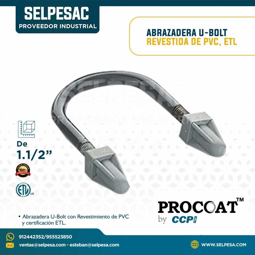 PROCOAT - ABRAZADERA U-BOLT 1.1/2´´ REVESTIDA DE PVC, ETL