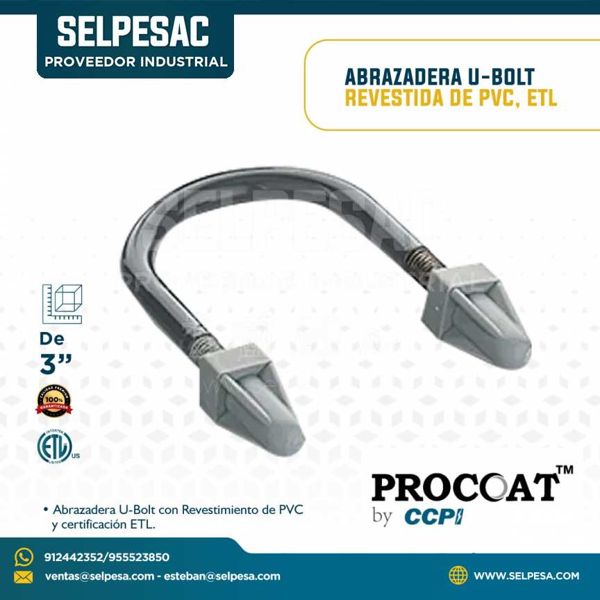 PROCOAT - ABRAZADERA U-BOLT 3´´ REVESTIDA DE PVC, ETL