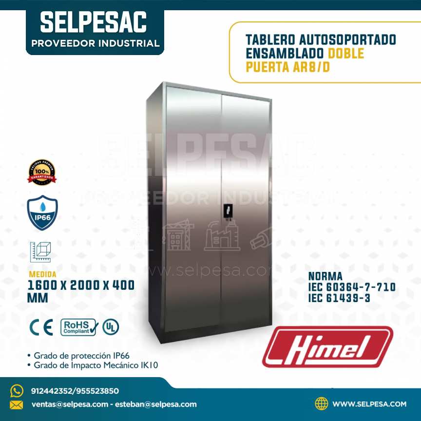 HIMEL  - TABLERO AUTOSOPORTADO ENSAMBLADO DOBLE PUERTA AR8-D 1600X2000X400 IP60 IK10