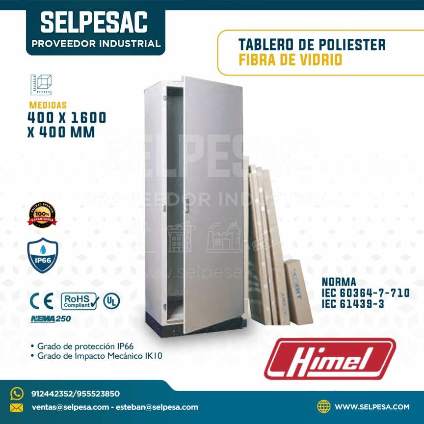 HIMEL  - TABLERO DE POLIESTER FIBRA DE VIDRIO IP66 IK10 400X1600X400