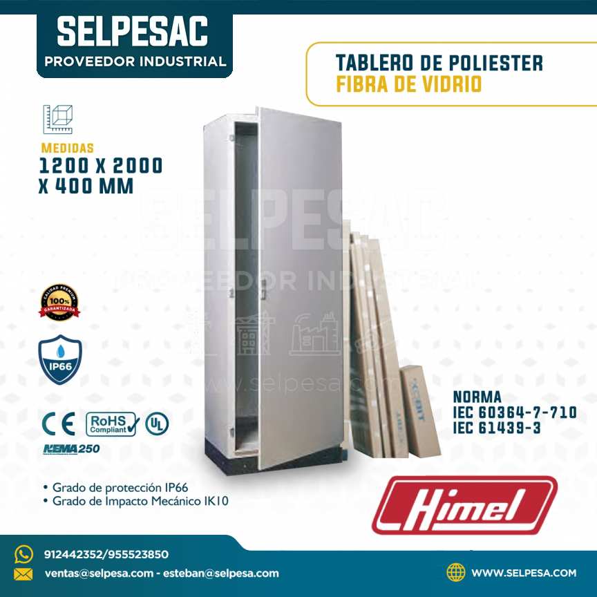 HIMEL  - TABLERO DE POLIESTER FIBRA DE VIDRIO IP66 IK10 1200X2000X400