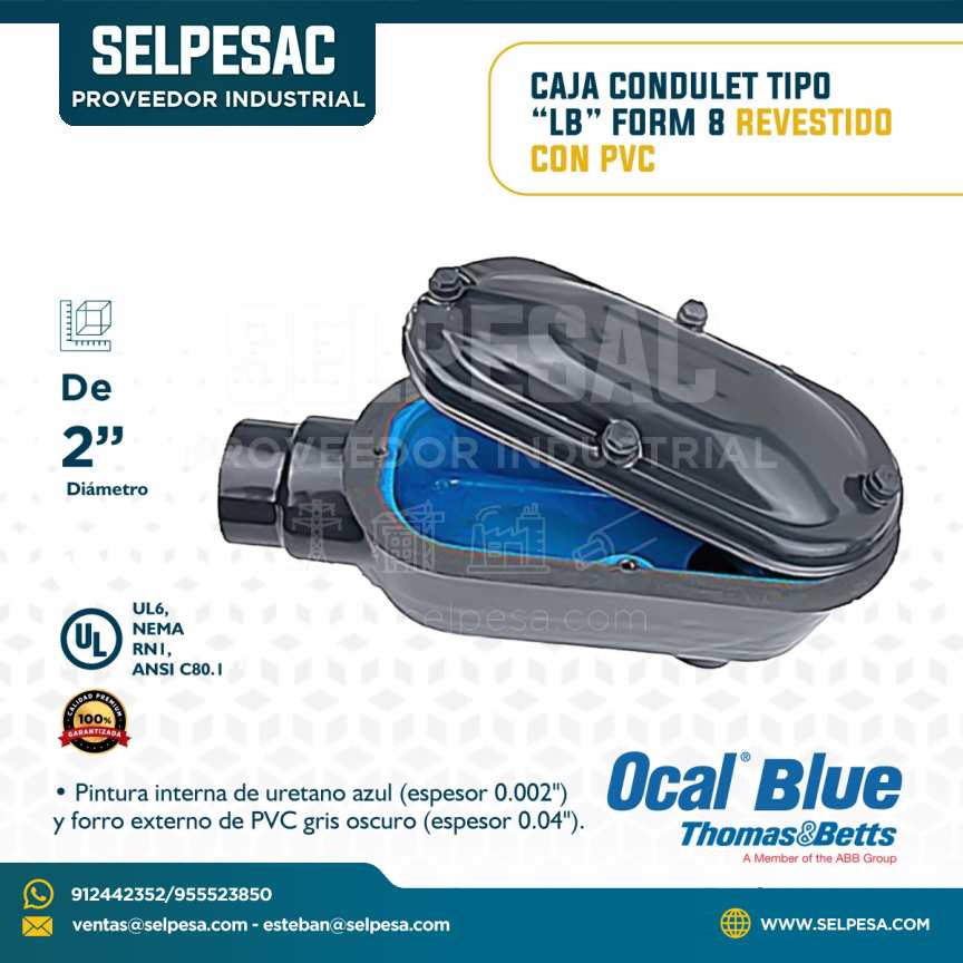 OCAL BLUE - CAJA CONDULET TIPO LB FORMA 8 DE ACERO REVESTIDO CON PVC 2´´