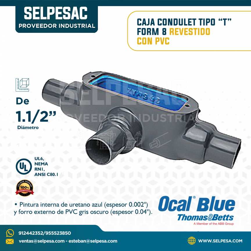 OCAL BLUE - CAJA CONDULET TIPO T FORM 8 DE ACERO REVESTIDO CON PVC 1.1/2´´