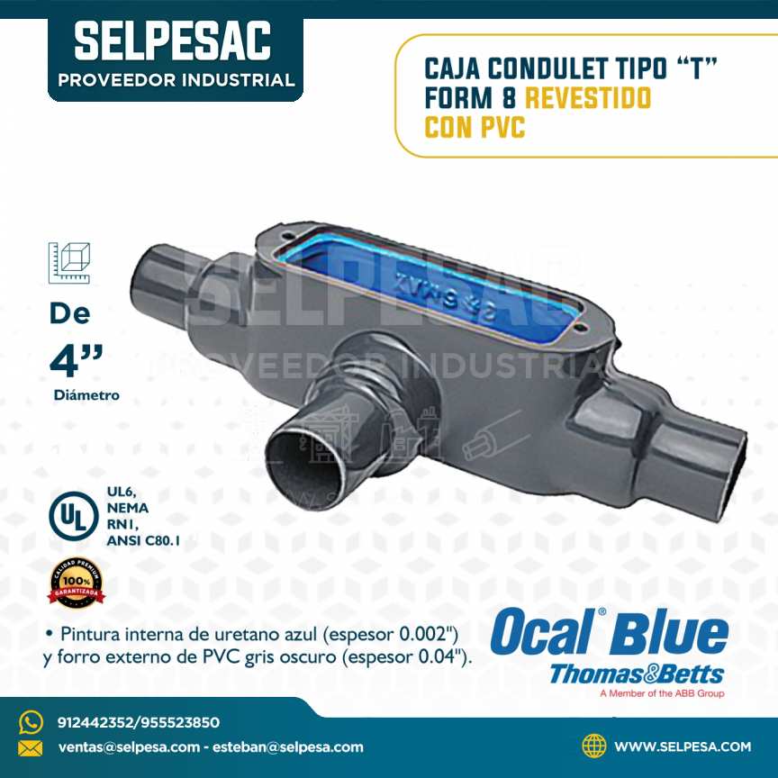 OCAL BLUE - CAJA CONDULET TIPO T FORM 8 DE ACERO REVESTIDO CON PVC 4´´