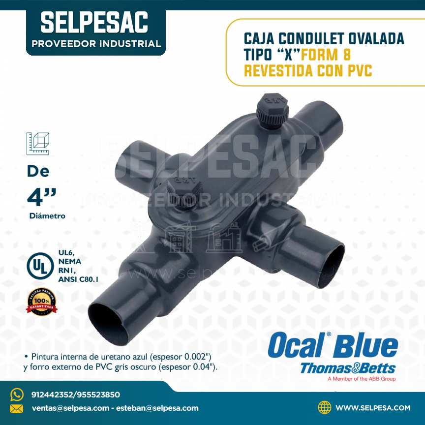 OCAL BLUE - CAJA CONDULET OVALADA TIPO X FORMA 8 REVESTIDA CON PVC, UL 4´´