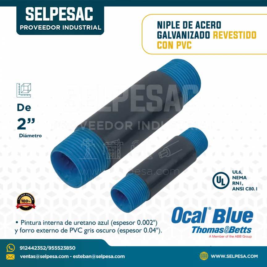 OCAL BLUE - NIPLE DE ACERO GALVANIZADO REVESTIDO CON PVC 2´´