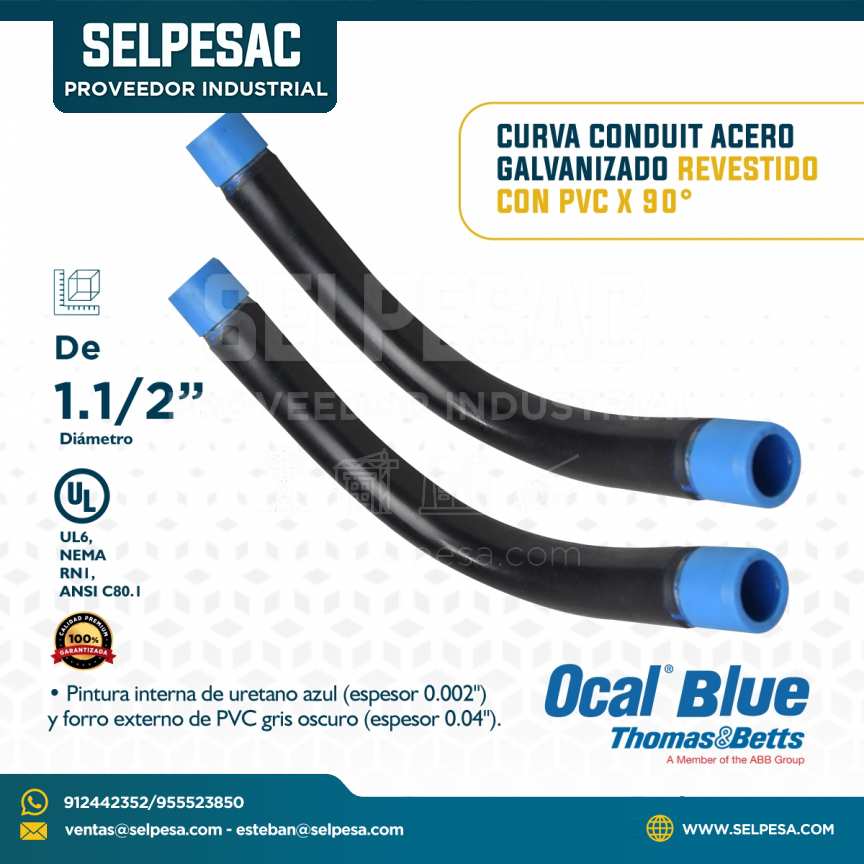 OCAL BLUE - CURVA CONDUIT ACERO GALVANIZADO 1.1/2´´ REVESTIDO CON PVC X 90°