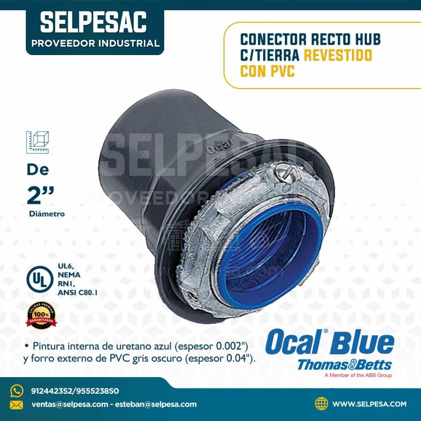 OCAL BLUE - CONECTOR RECTO HUB DE ACERO C/TIERRA REVESTIDO CON  PVC 2´´