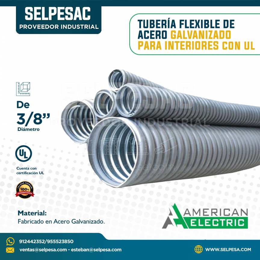 AMERICAN ELECTRIC -TUBERÍA FLEXIBLE ACERO GALVANIZADO PARA INTERIOR CON UL 3/8´´