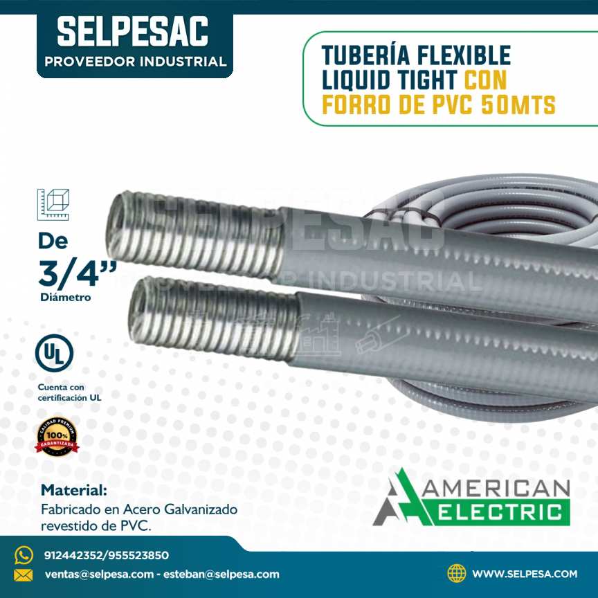 AMERICAN ELECTRIC -TUBERÍA FLEXIBLE LIQUID TIGHT CON FORRO DE PVC 3/4´´