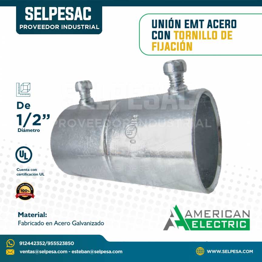 AMERICAN ELECTRIC - UNIÓN EMT DE ACERO CON TORNILLO DE FIJACIÓN UL 1/2´´