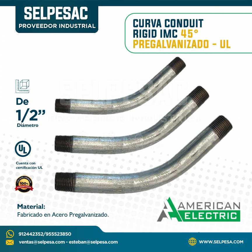 AMERICAN ELECTRIC - CURVA CONDUIT RIGID IMC 45° PREGALVANIZADO CON UL 1/2´´