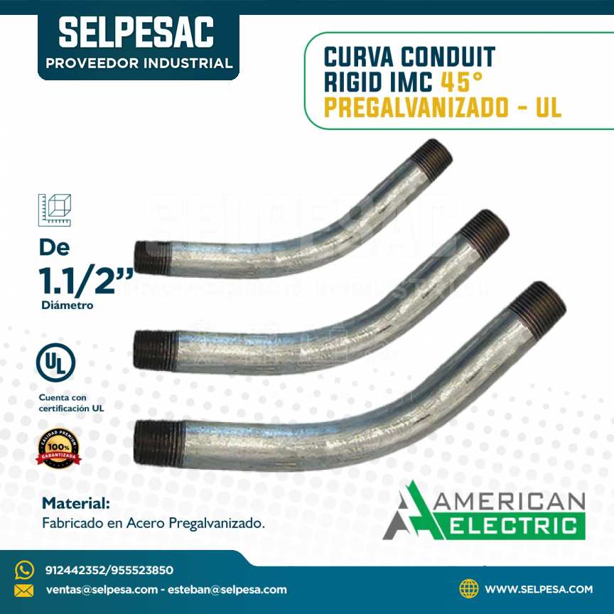 AMERICAN ELECTRIC - CURVA CONDUIT RIGID IMC 45° PREGALVANIZADO CON UL 1.1/2´´