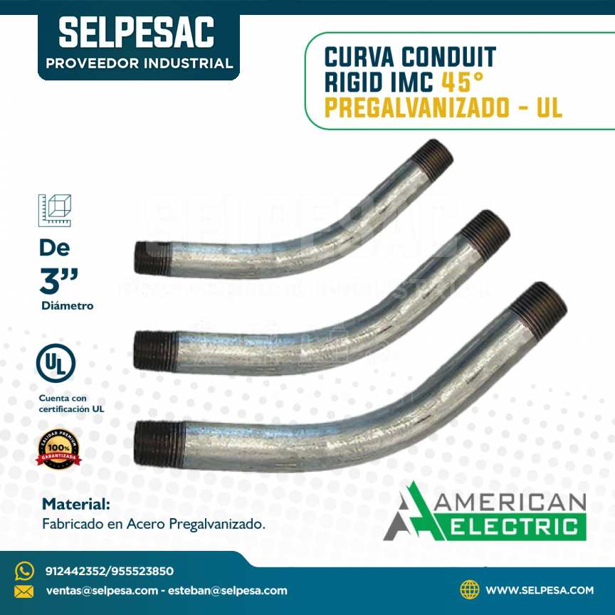AMERICAN ELECTRIC - CURVA CONDUIT RIGID IMC 45° PREGALVANIZADO CON UL 3´´