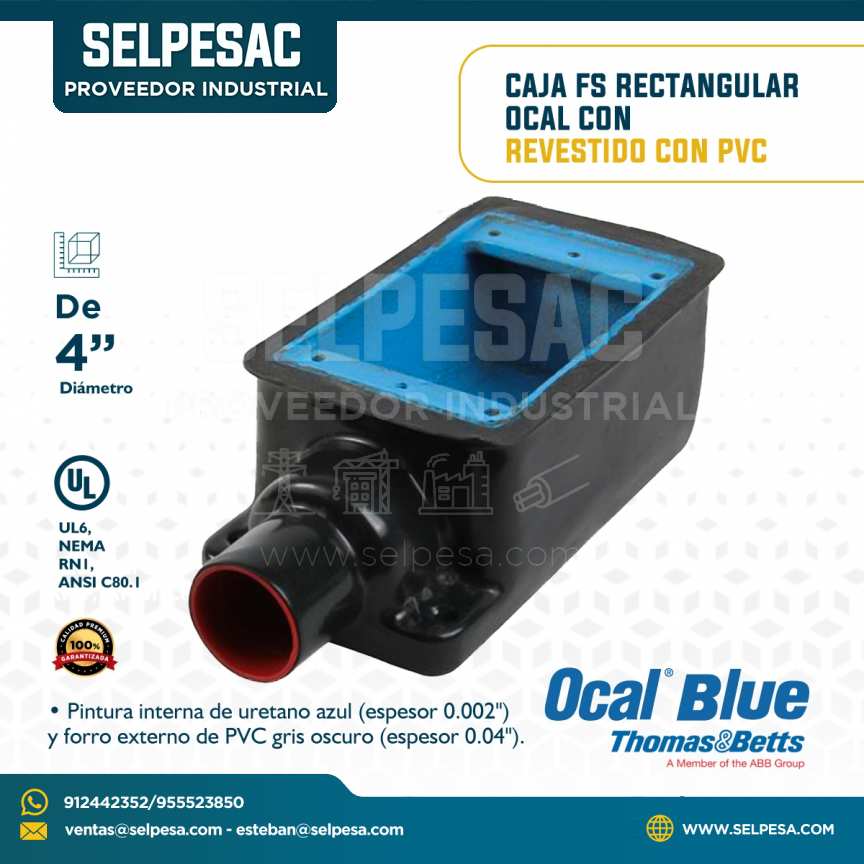 OCAL BLUE - CAJA FD RECTANGULAR DE ACERO CON REVESTIMIENTO DE PVC, UL 4´´