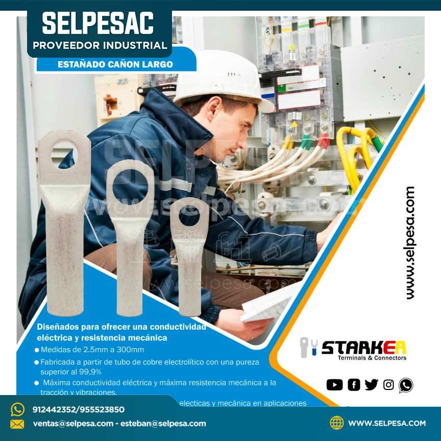 TERMINAL COMPRENCION COBRE ESTAÑADO CAÑA LARGA OJAL CABLE 150 MM