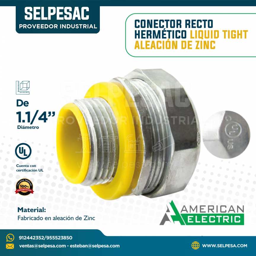 AMERICAN ELECTRIC - CONECTOR HERMÉTICO LIQUID TIGHT ALEACIÓN DE ZINC 1.1/4´´