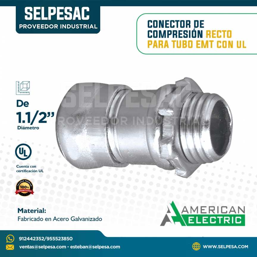 AMERICAN ELECTRIC - CONECTOR DE COMPRESIÓN RECTO PARA TUBO EMT CON UL 1.1/2´´