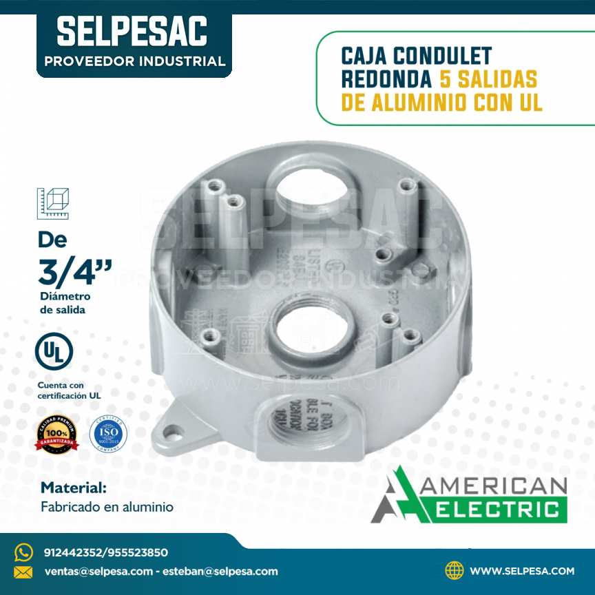 AMERICAN ELECTRIC - CAJA CONDULET REDONDA DE ALUMINIO 5 SALIDAS CON UL 3/4´´