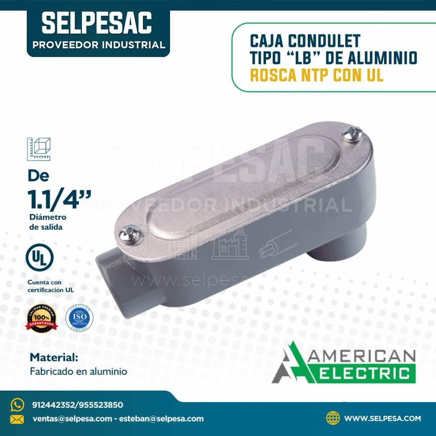 AMERICAN ELECTRIC - CAJA CONDULET TIPO LB DE ALUMINIO ROSCA NTP CON UL 1.1/4´´