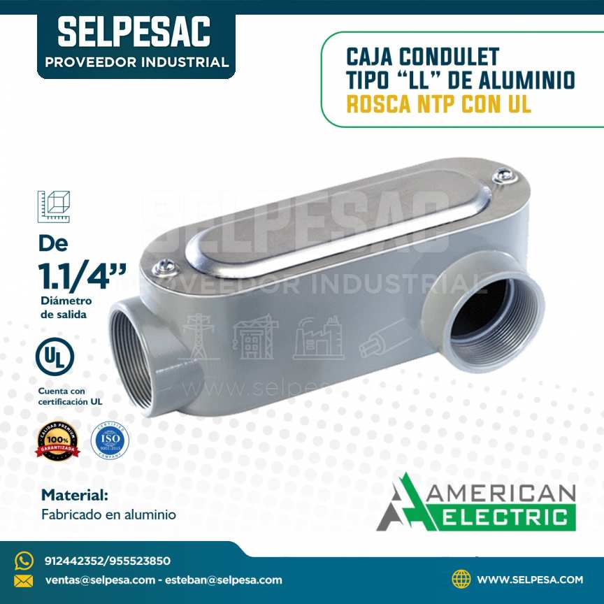 AMERICAN ELECTRIC - CAJA CONDULET TIPO LL DE ALUMINIO ROSCA NTP CON UL 1.1/4´´