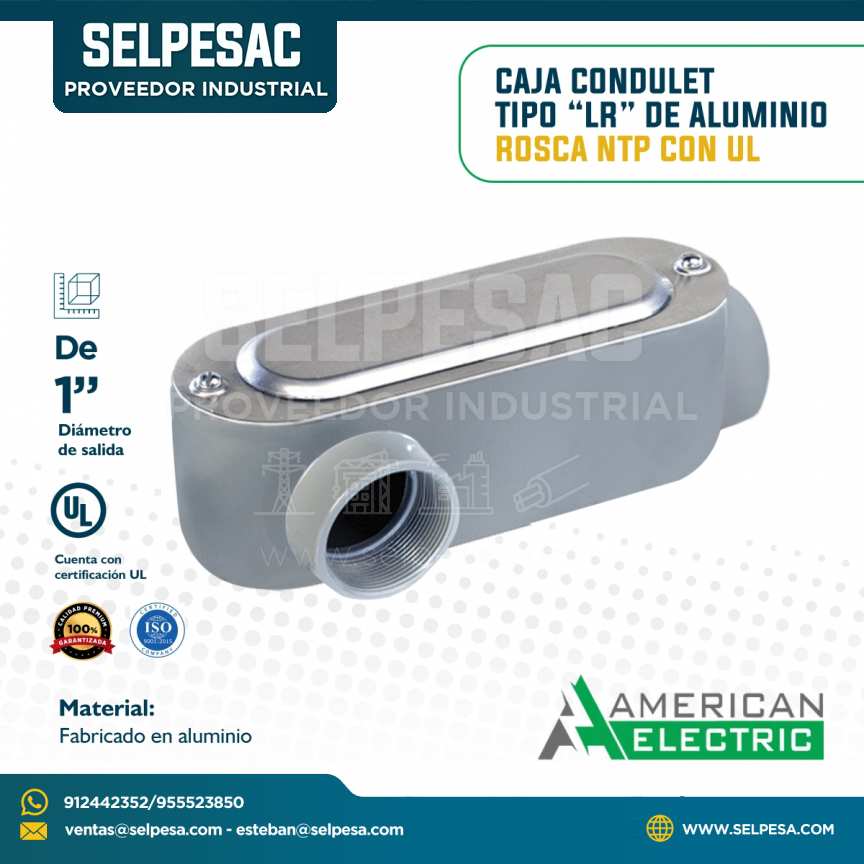 AMERICAN ELECTRIC - CAJA CONDULET TIPO LR DE ALUMINIO ROSCA NTP CON UL 1´´