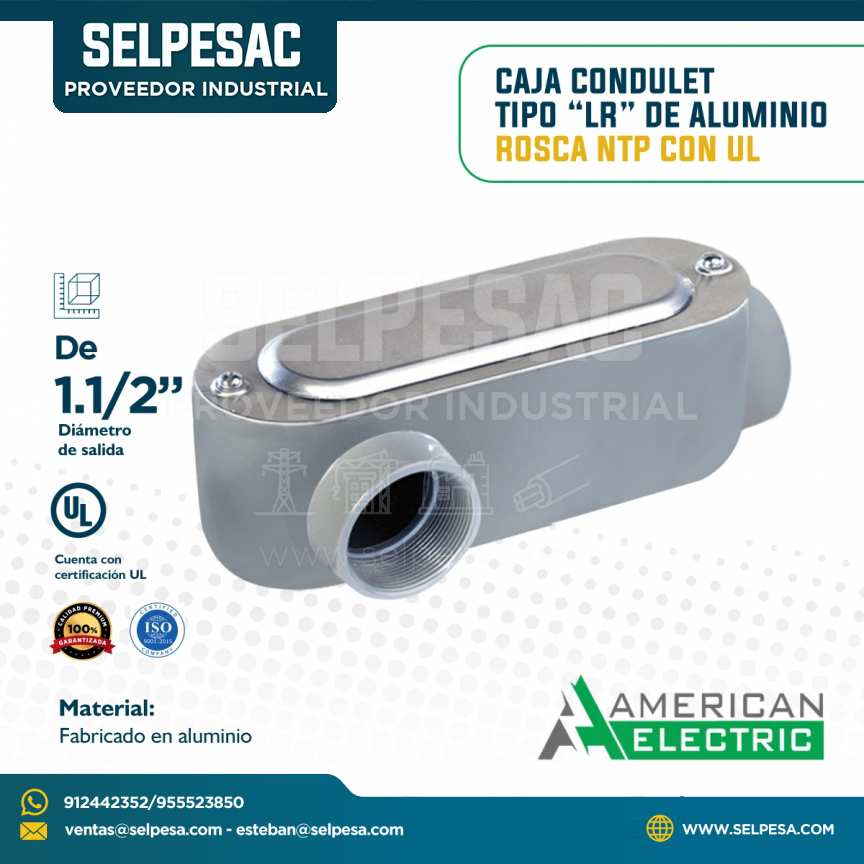 AMERICAN ELECTRIC - CAJA CONDULET TIPO LR DE ALUMINIO ROSCA NTP CON UL 1.1/2´´
