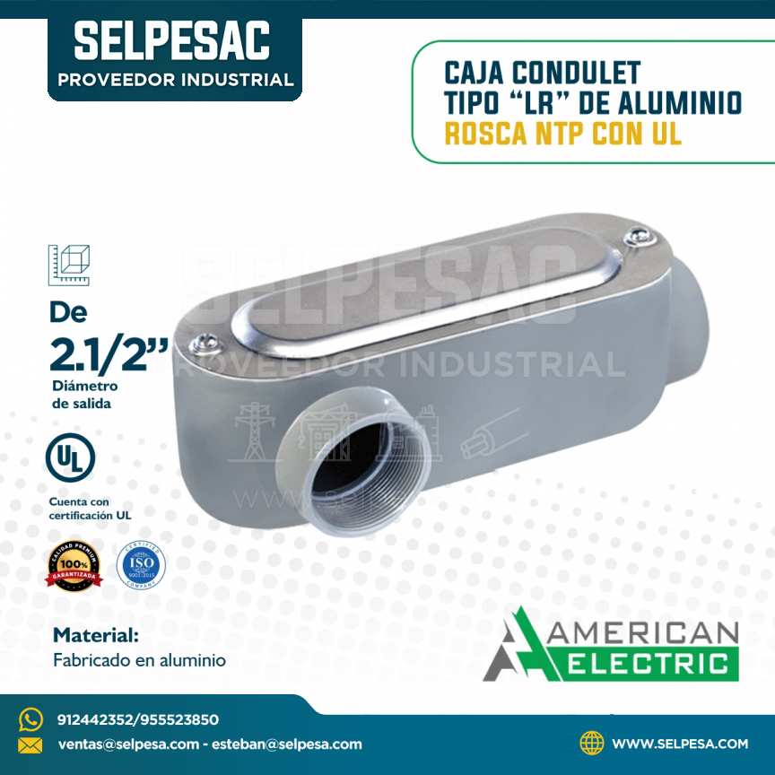 AMERICAN ELECTRIC - CAJA CONDULET TIPO LR DE ALUMINIO ROSCA NTP CON UL 2.1/2´´