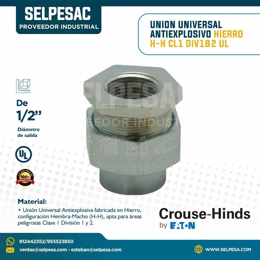 EATON CROUSE HINDS - UNIÓN UNIVERSAL ANTIEXPLOSIVO HIERRO H-H CL1 DIV1&2 UL 1/2´´
