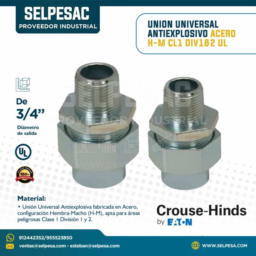 EATON CROUSE HINDS - UNIÓN UNIVERSAL ANTIEXPLOSIVO ACERO H-M CL1 DIV1&2 UL 3/4´´