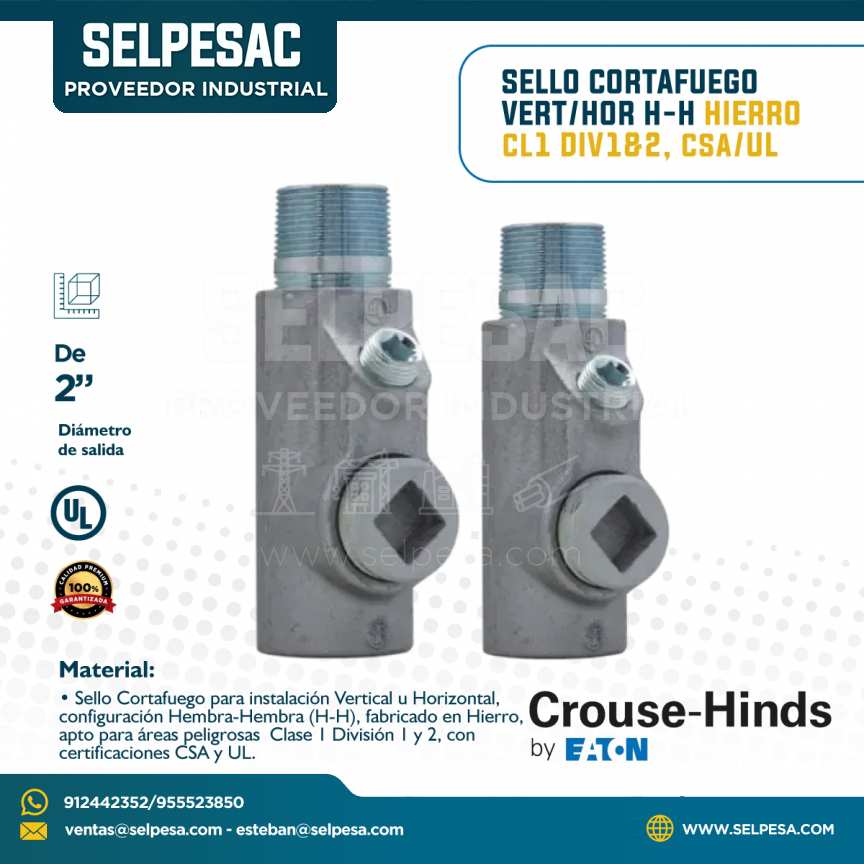 EATON CROUSE HINDS - SELLO CORTAFUEGO VERT-HOR H-H HIERRO CL1 DIV 162, CSA-UL 2´´