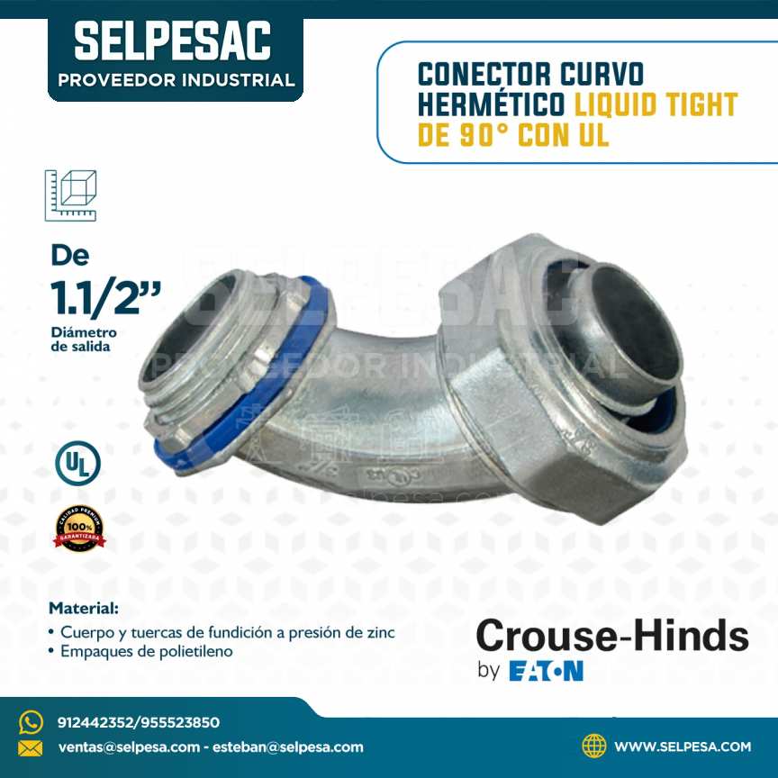CROUSE HINDS - CONECTOR CURVO HERMÉTICO LIQUID TIGHT DE 90° C/UL 1.1/2´´
