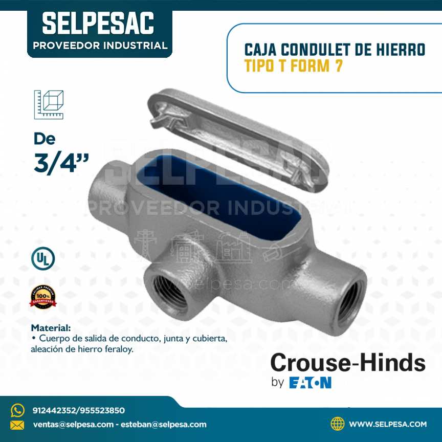 CROUSE HINDS - CAJA CONDULET DE HIERRO TIPO T FORM 7CON UL 3/4´´