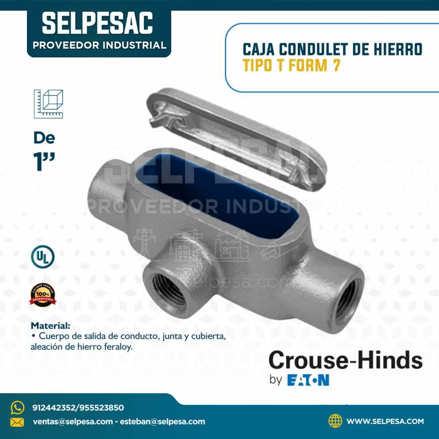 CROUSE HINDS - CAJA CONDULET DE HIERRO TIPO T FORM 7 CON UL 1´´