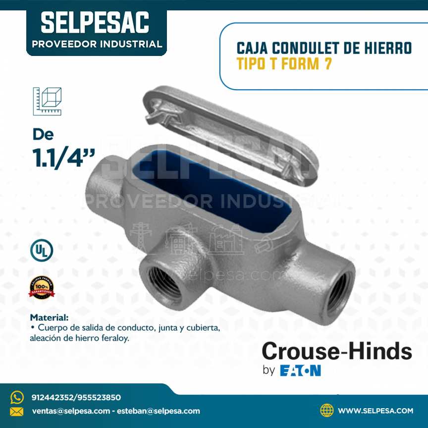 CROUSE HINDS - CAJA CONDULET DE HIERRO TIPO T FORM 7 C/UL 1.1/4´´