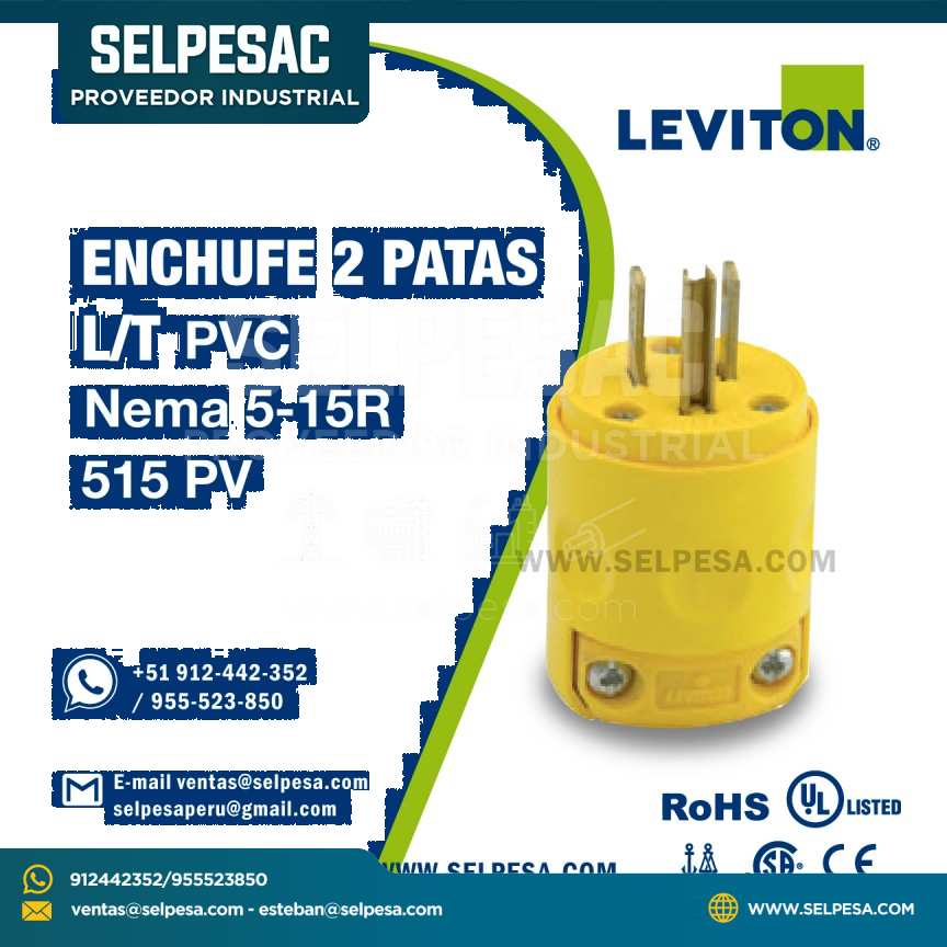 ENCHUFE AEREO MONOFASICO 2P+T AMARILLO 15A LEVITON