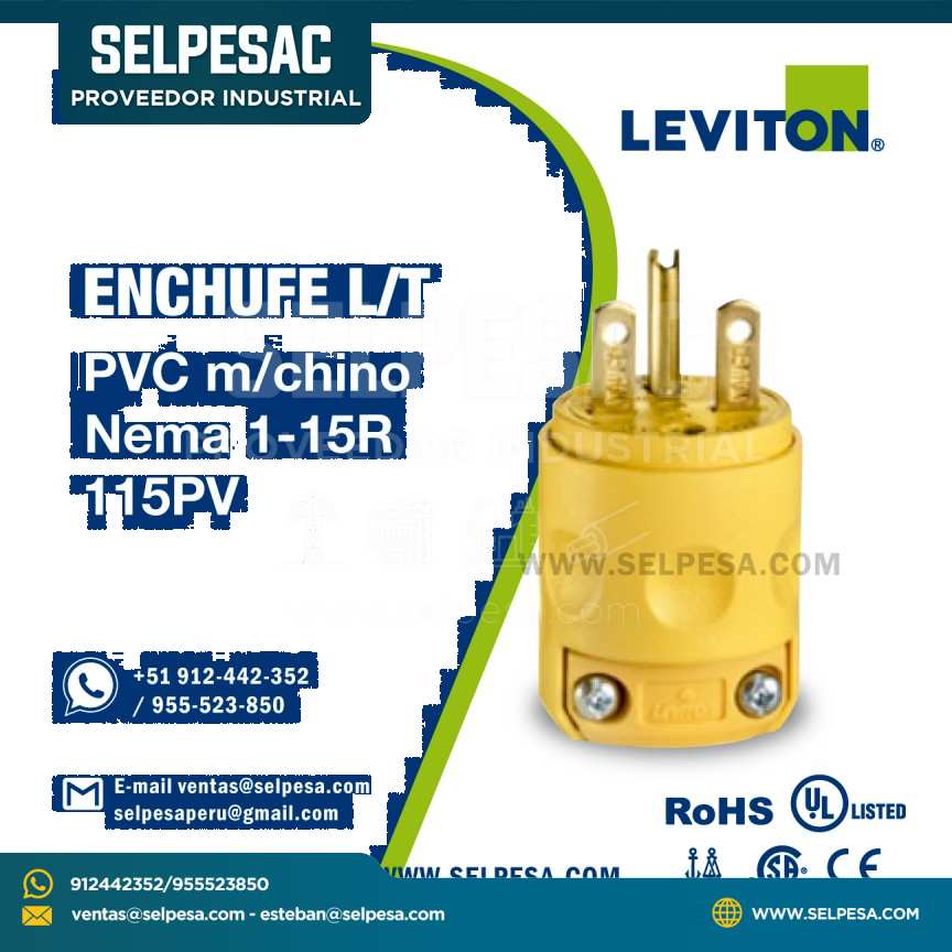 ENCHUFE AEREO MONOFASICO OJO CHINO 2P+T AMARILLO 15A LEVITON