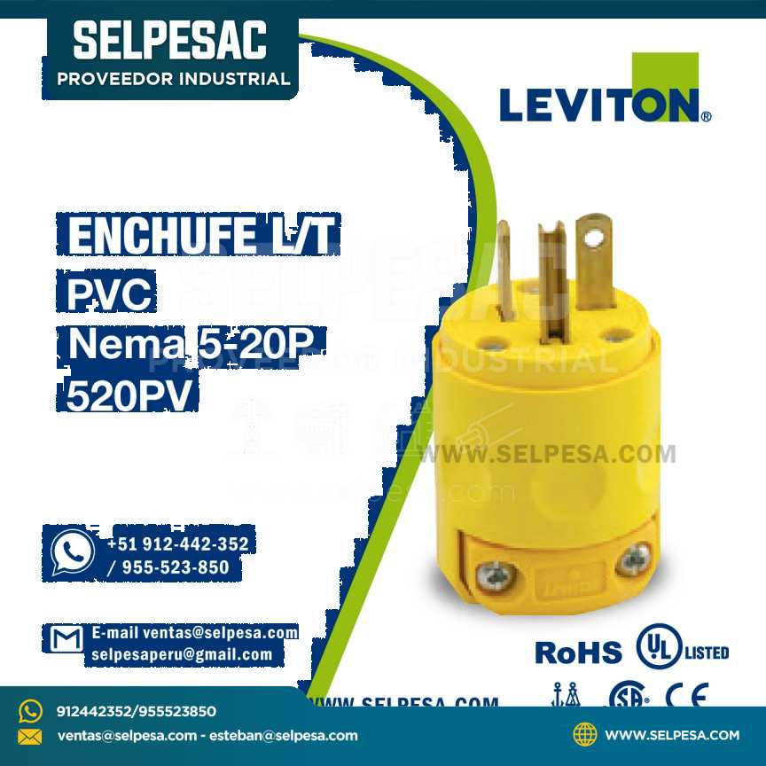 ENCHUFE AEREO MONOFASICO 2P+T AMARILLO 15A LEVITON
