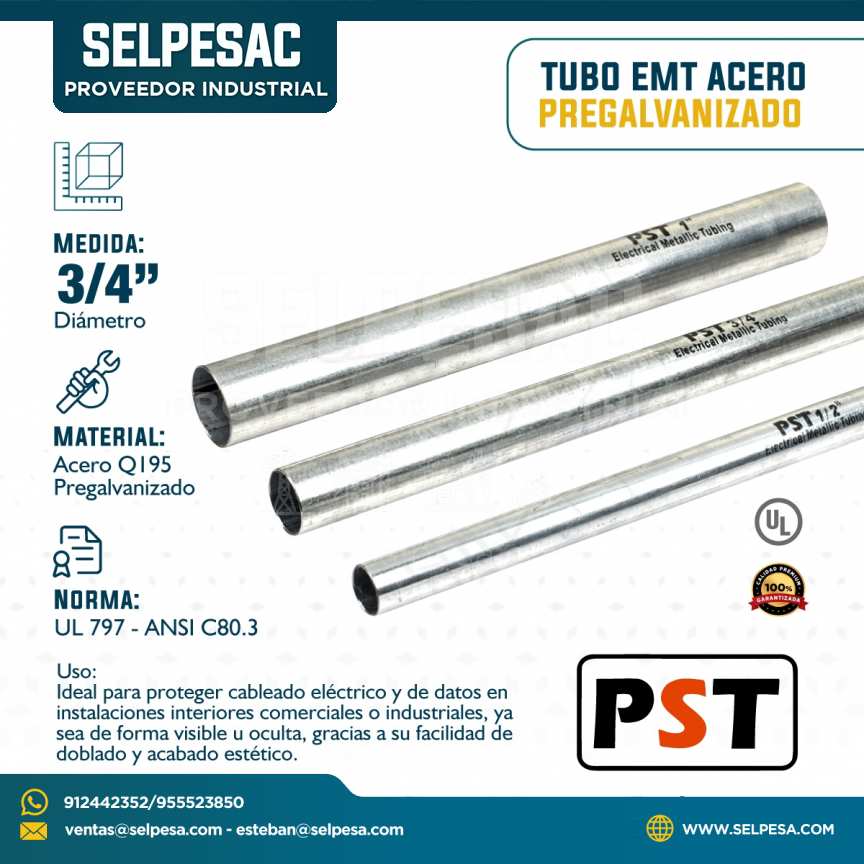 PST - TUBO CONDUIT EMT PREGALVANIZADO CON UL 3-4´´