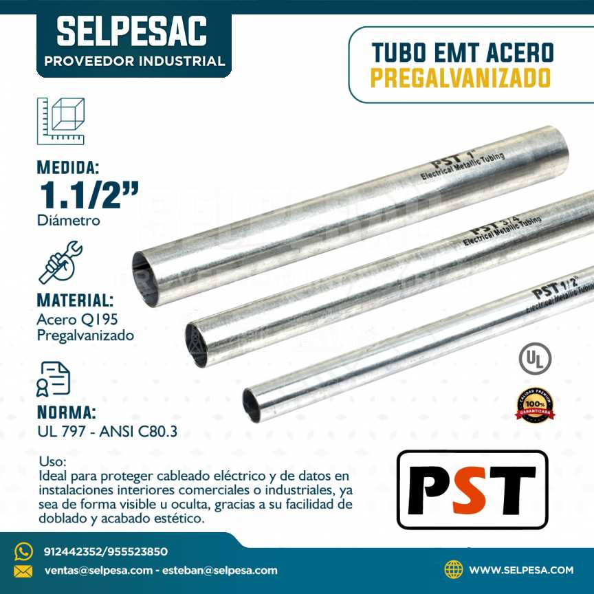 PST - TUBO CONDUIT EMT PREGALVANIZADO CON UL 1.1/2´´