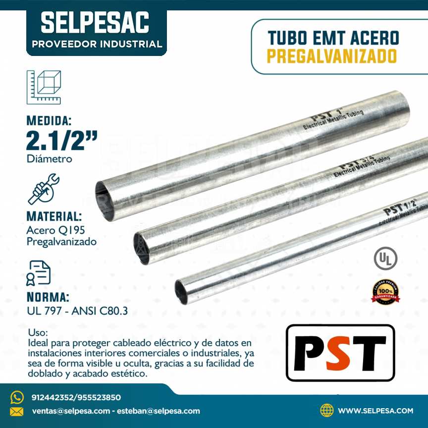 PST - TUBO CONDUIT EMT PREGALVANIZADO CON UL 2.1/2´´