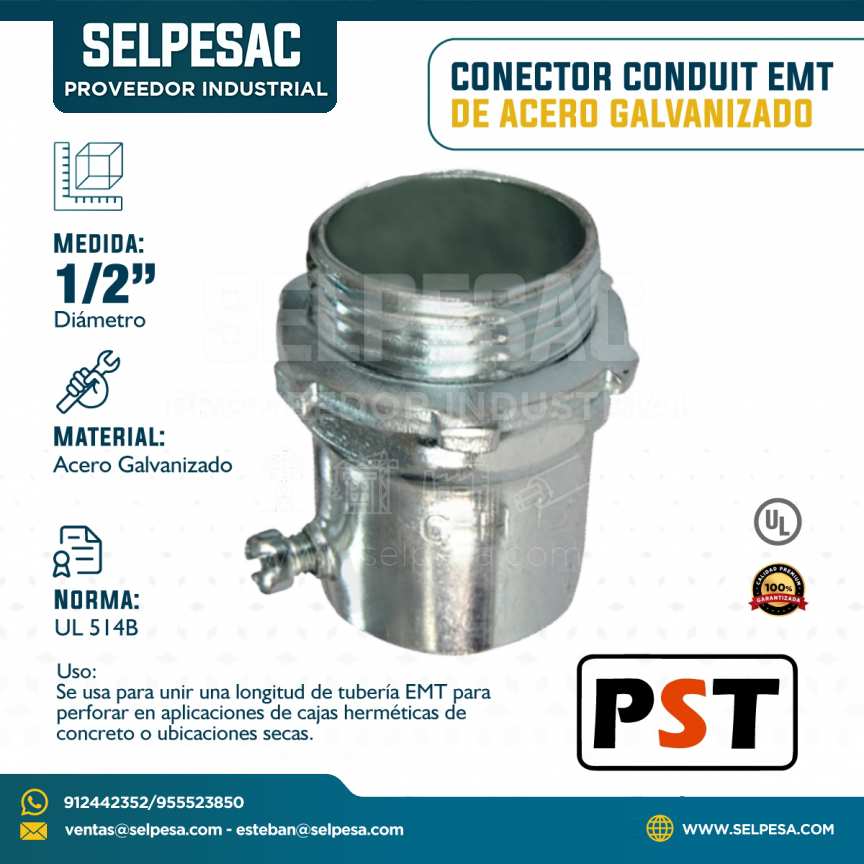 PST - CONECTOR CONDUIT EMT DE ACERO GALVANNIZADO 1/2´´
