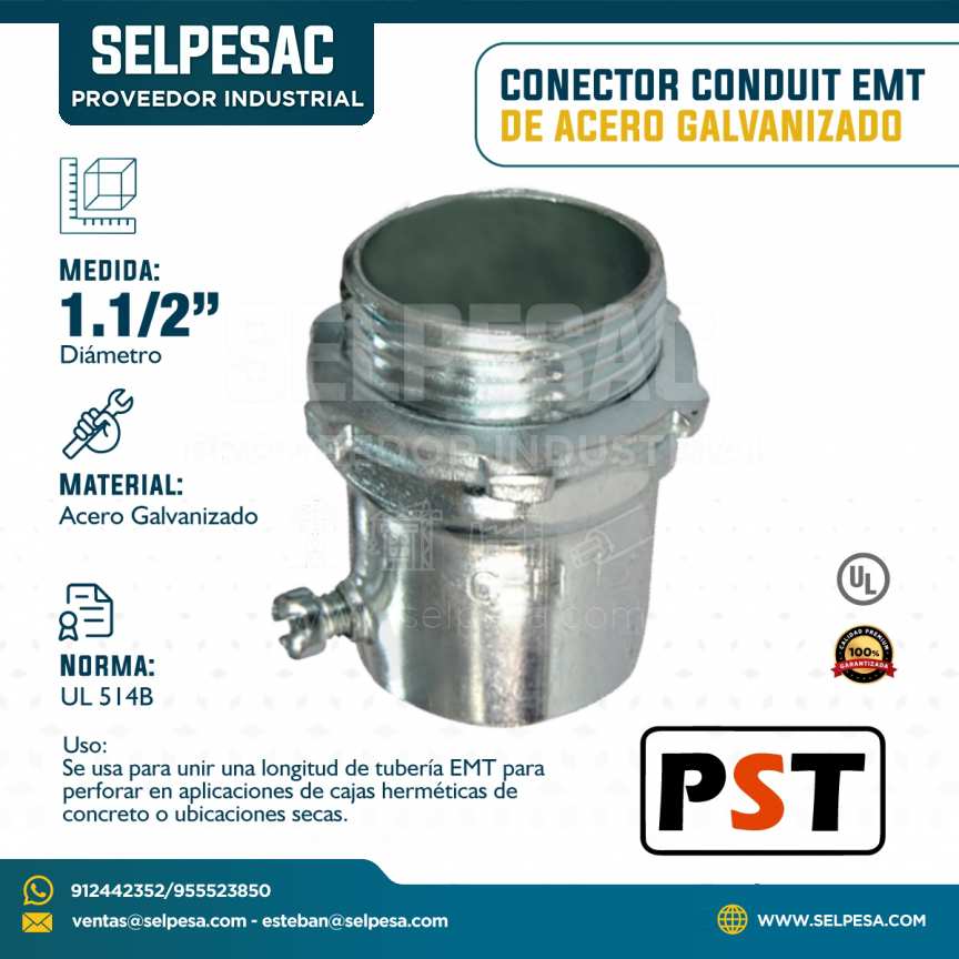 PST - CONECTOR CONDUIT EMT DE ACERO GALVANNIZADO 1.1/2´´