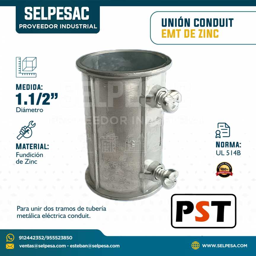 PST - UNIÓN CONDUIT EMT DE ZINC CON UL 1.1/2´´