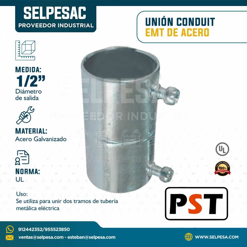 PST - UNIÓN CONDUIT EMT DE ACERO CON UL 1/2´´