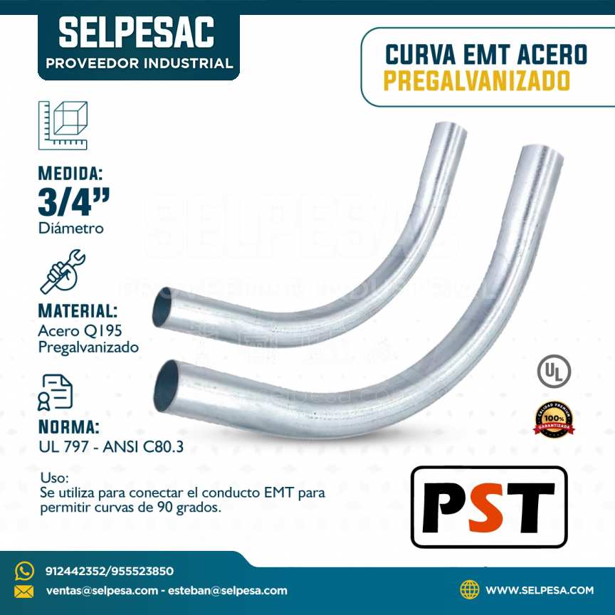 PST - CURVA EMT ACERO PREGALVANIZADO CON UL 3/4´´