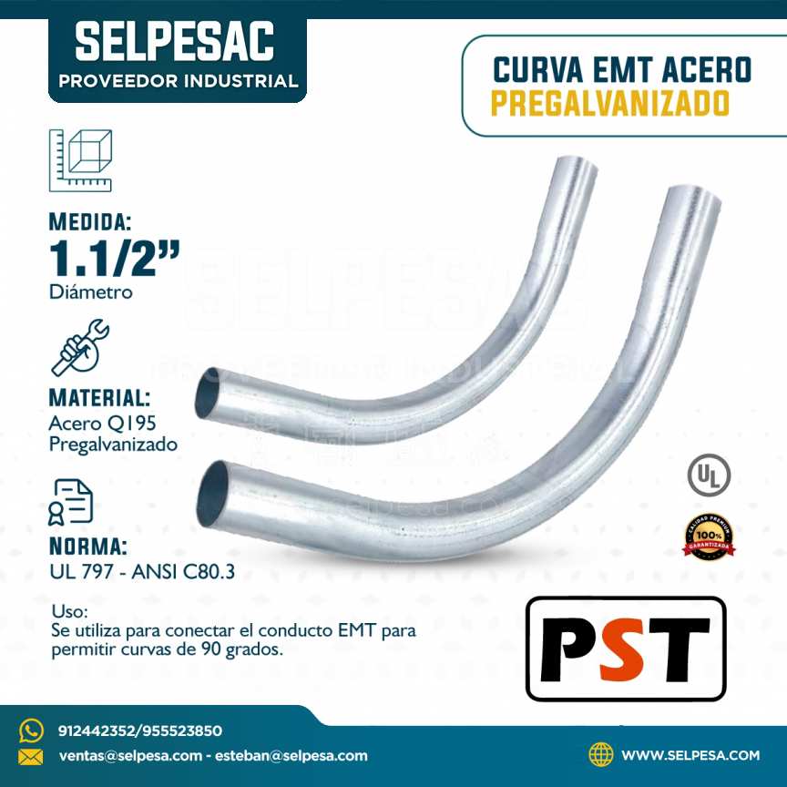 PST - CURVA EMT ACERO PREGALVANIZADO CON UL 1.1/2´´