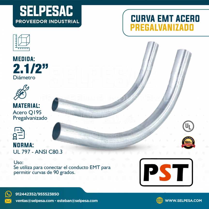 PST - CURVA EMT ACERO PREGALVANIZADO CON UL 2.1/2´´