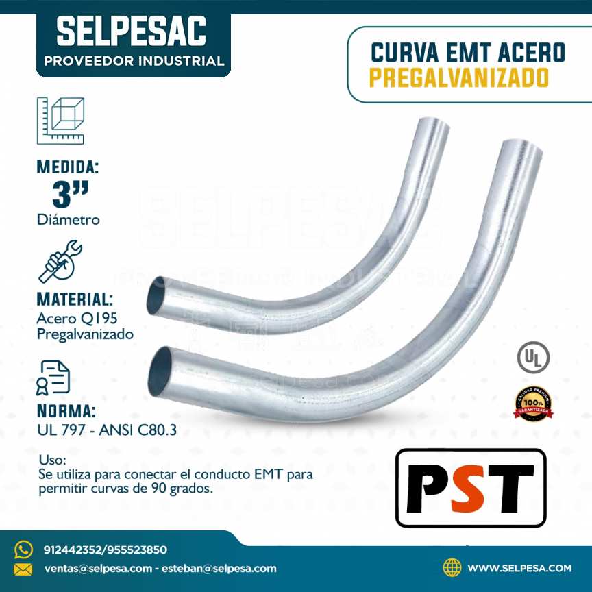 PST - CURVA EMT ACERO PREGALVANIZADO CON UL 3´´